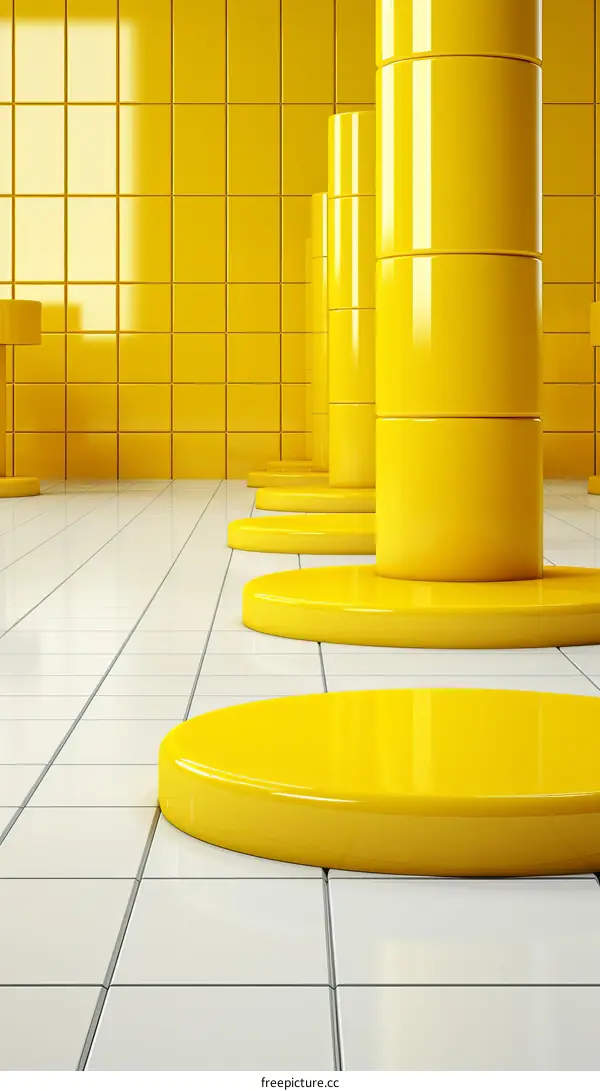 3D rendering of a yellow podium with a yellow background