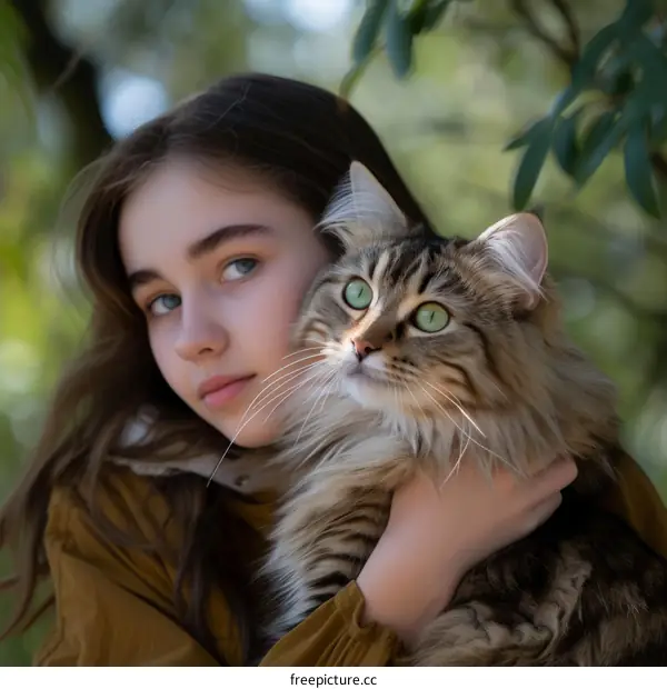 portrait of a girl with a cat