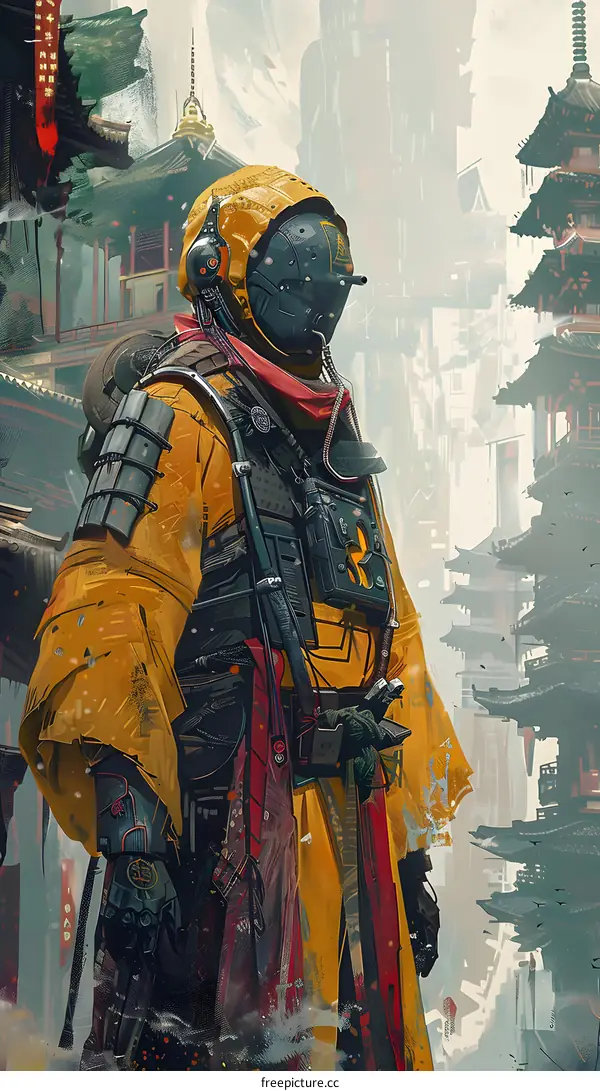 Cyberpunk Samurai in Asian City