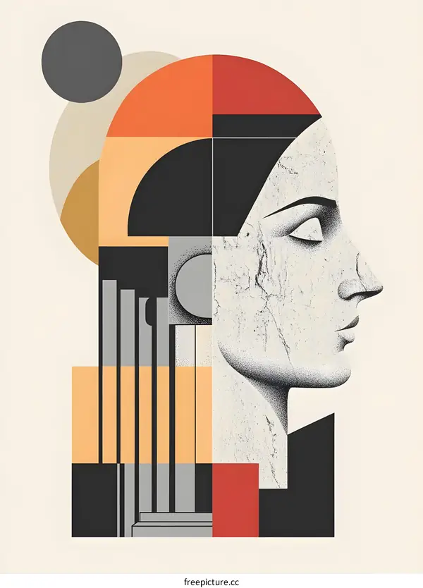 Abstract Geometric Portrait with Column and Circles