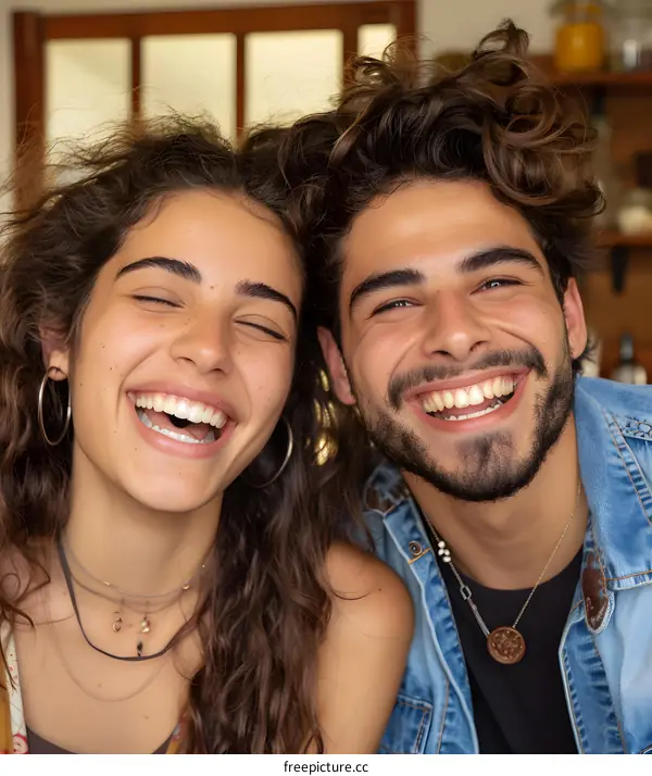 Close Up Portrait of Happy Couple Smiling and Looking at the Camera