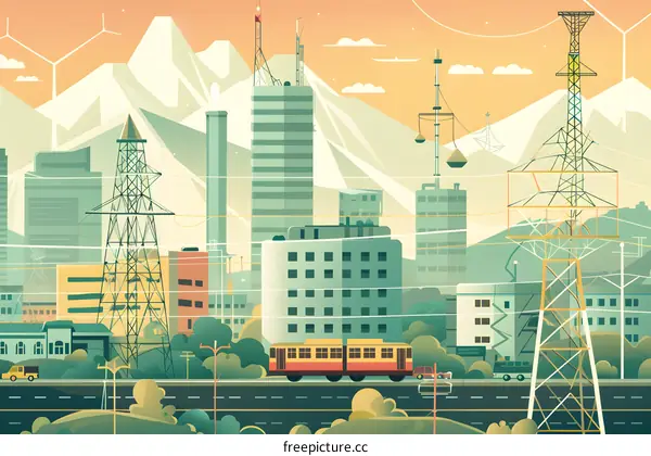 Cityscape with Mountain and Tram