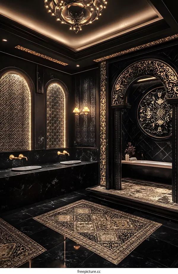 Black and Gold Bathroom Interior Design