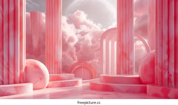 Pink Marble Abstract Background with Arches and Columns