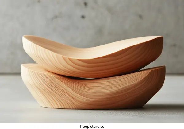 Two Wooden Bowls Stacked on a Gray Background