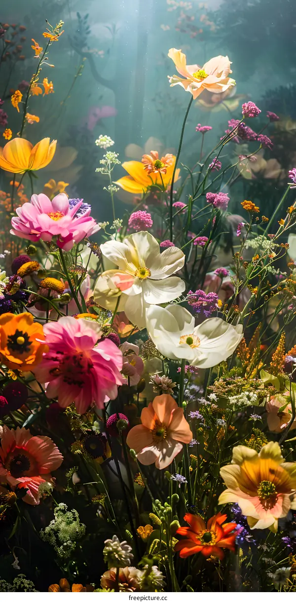 Colorful Wildflowers Blooming in a Meadow