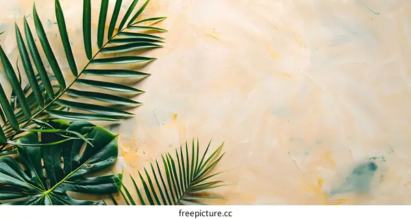 Tropical Leaves on a Yellow Background