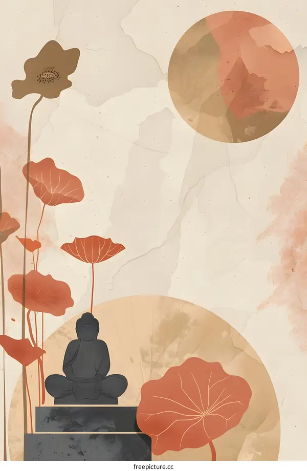 Minimalist Buddha Illustration with Lotus Flowers