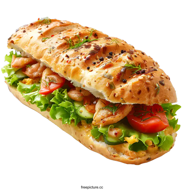 [Transparent Background PNG]A delicious sandwich with shrimp, tomato, cucumber, and lettuce