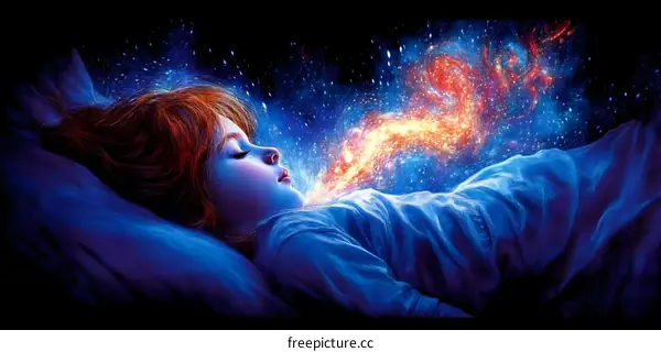 Sleeping Girl Dreaming of Space and Stars