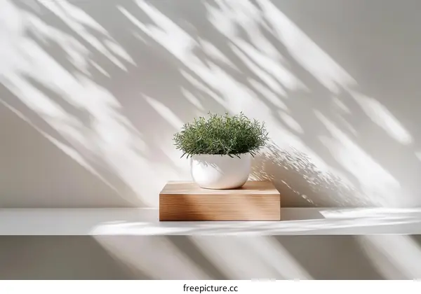 Minimalist Plant Display on a Wooden Shelf