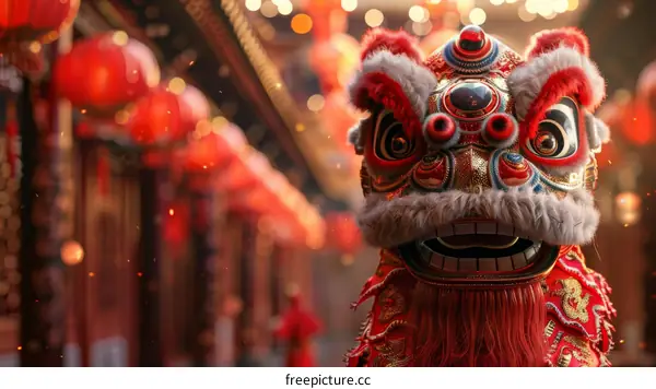 Lion Dance Performance During Chinese New Year Celebrations