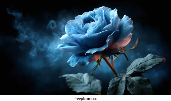 Stunning Blue Rose in Smoky Darkness