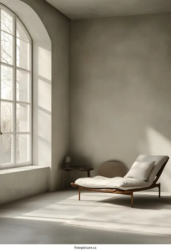 Minimalist Living Room with White Couch and Large Window