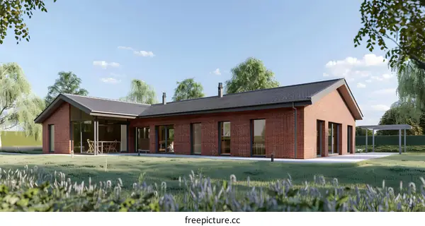 Modern Brick House with Large Windows and Yard