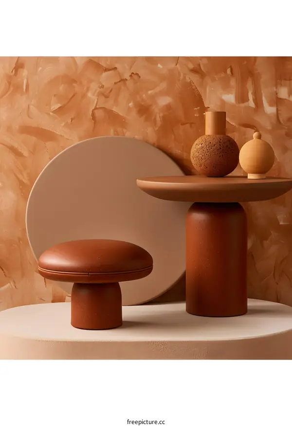 Modern Tabletop Still Life with Mushroom Shaped Objects