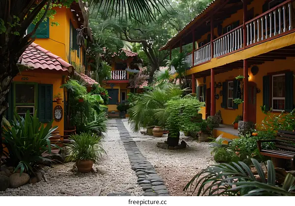 Courtyard with tropical plants