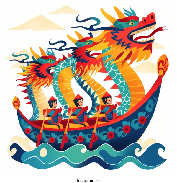 Four people rowing a dragon boat