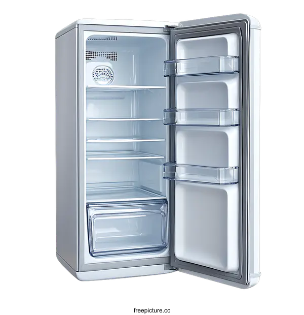[Transparent Background PNG]Empty Modern Refrigerator with Glass Shelves