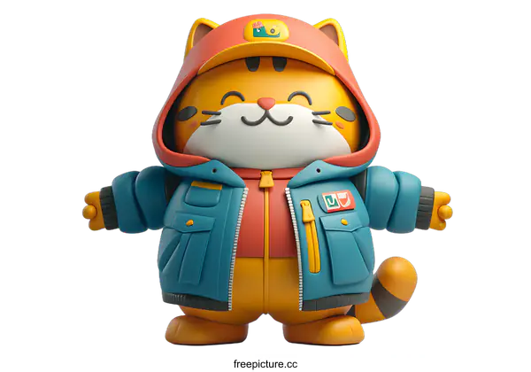 [Transparent Background PNG]Cute Cartoon Cat Wearing a Blue Jacket