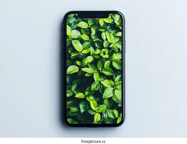Black Smartphone With Green Leaves Wallpaper