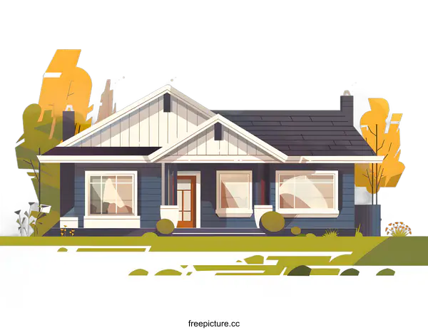 [Transparent Background PNG]Modern House Illustration With Green Grass and Trees