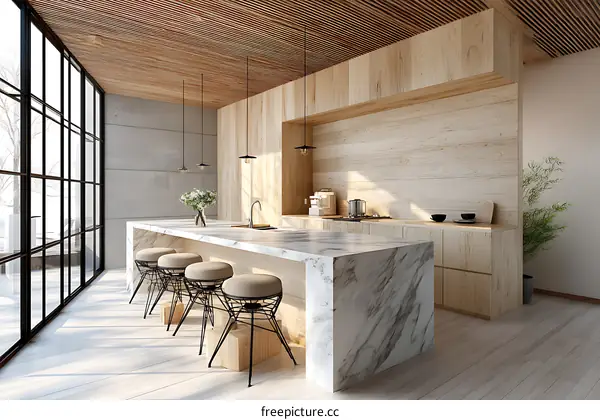 Modern Wooden Kitchen with Marble Island