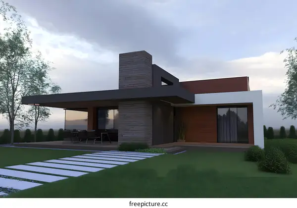 Modern House Design with Stone and Wood Exterior