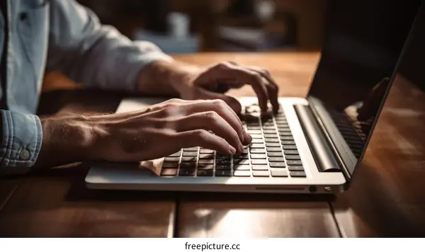 A person typing on a laptop computer keyboard