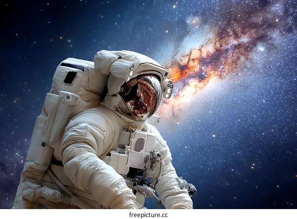 Astronaut in Space Suit against Starry Background