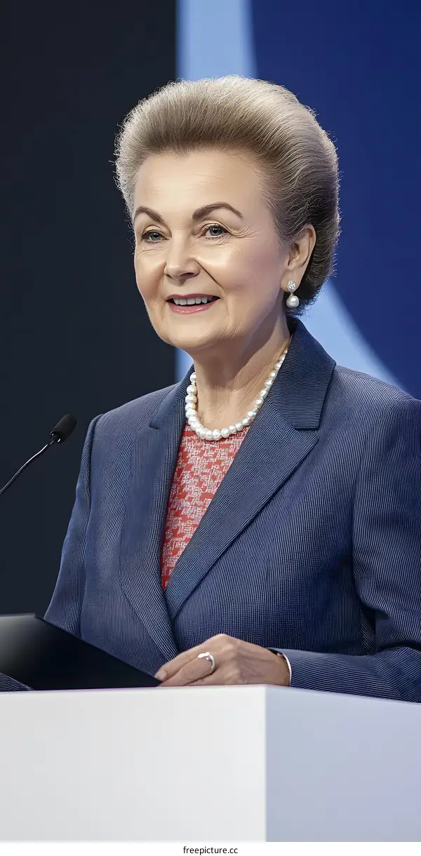 Woman in Blue Suit Giving a Speech at a Conference