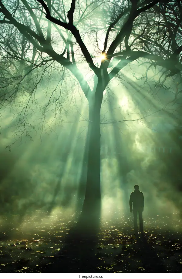 Sunlight Through the Fog in the Forest