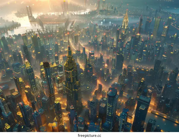 Futuristic Cityscape Aerial View Illustration