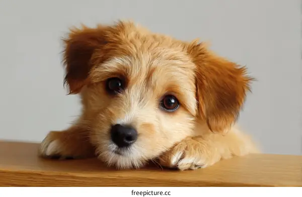 Adorable Puppy Posing on Wooden Surface