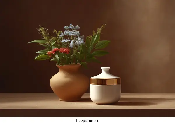 Elegant Floral Arrangement with Ceramic Containers
