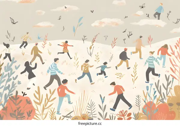 People Walking in a Field of Flowers