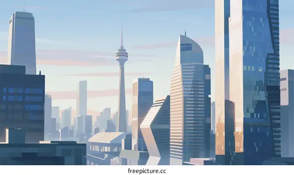 Modern Urban Skyline with Tall Buildings and Clear Sky