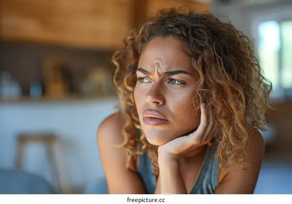Portrait of a young woman looking away with a thoughtful expression