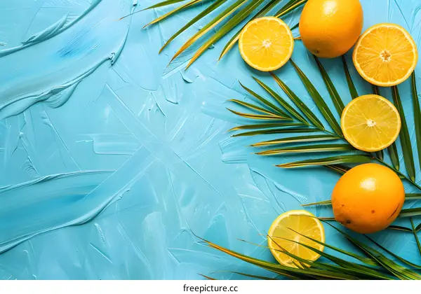 Summer Fruit Palm Leaf Background Blue