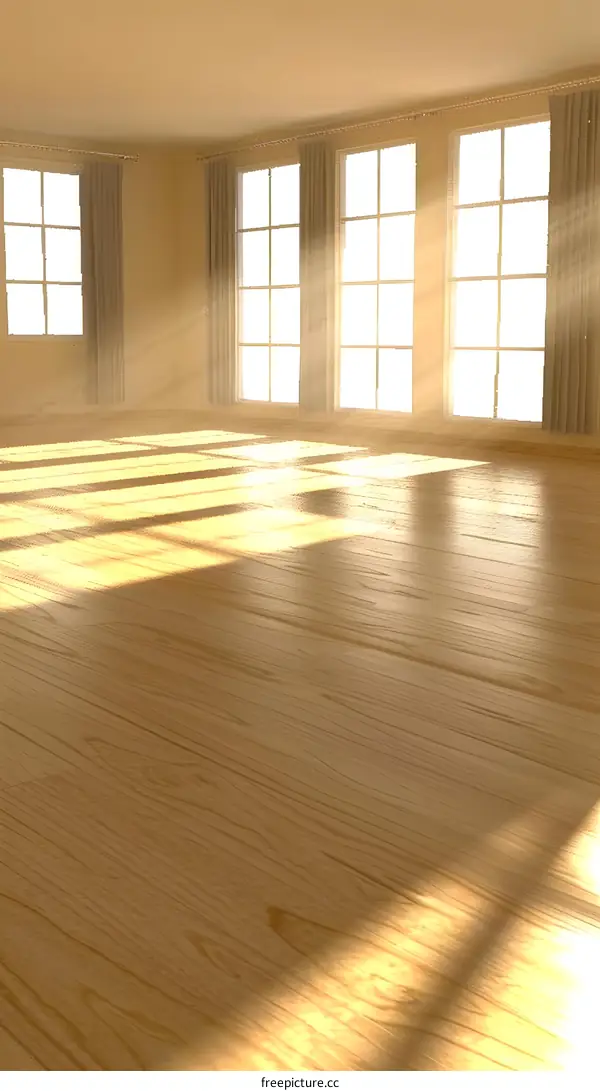 Sunlight Streaming Through Windows In Empty Room