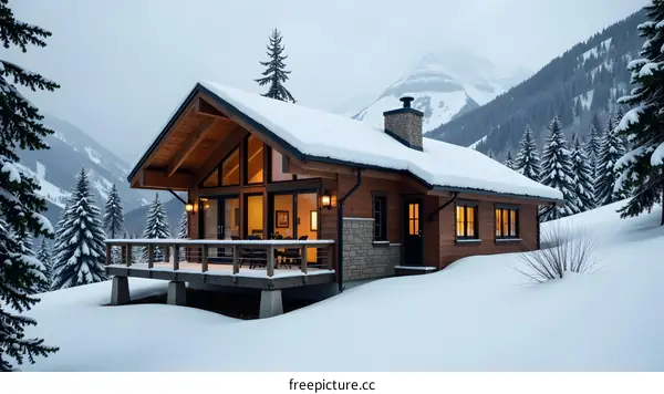 Snowy Mountain Cabin in Winter