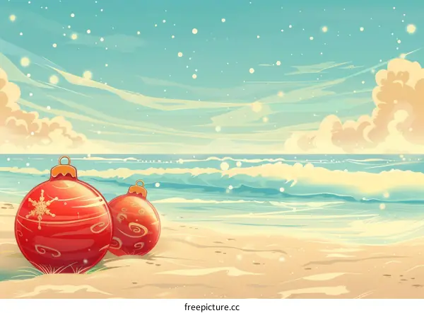 Christmas on Beach - Ornaments and Decorations in the Sand for Holiday