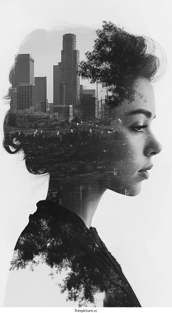 Double Exposure Cityscape Portrait of a Woman