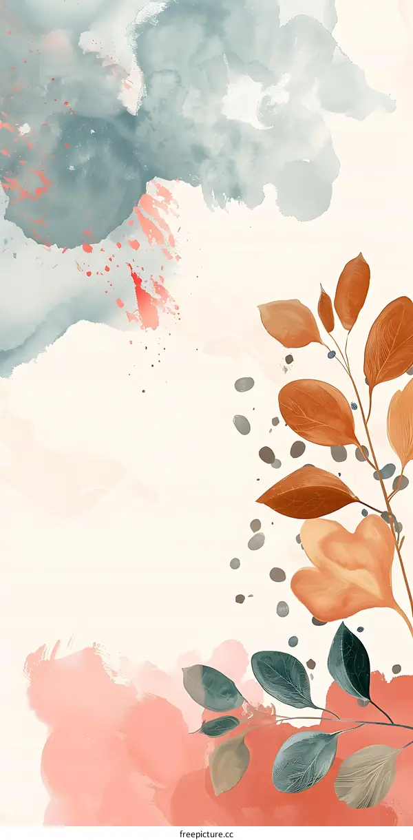 Abstract Watercolor Background with Leaves