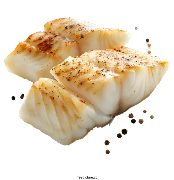 [Transparent Background PNG]Grilled cod fillets with peppercorns on white background
