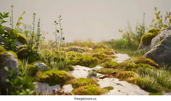 Green Moss Covered Pathway in a Meadow