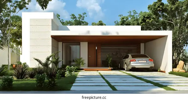 Modern Minimalist House Design With Car
