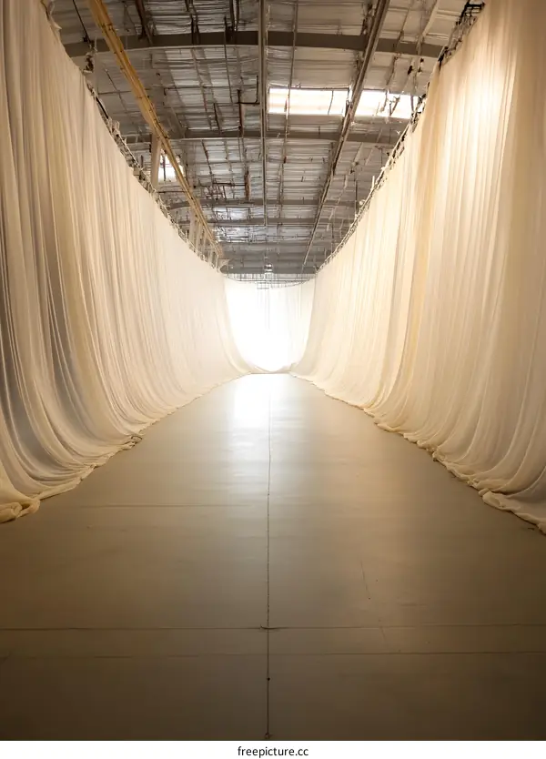 White Fabric Curtain Tunnel Pathway