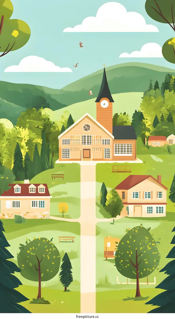 Summer Landscape with Village and Church