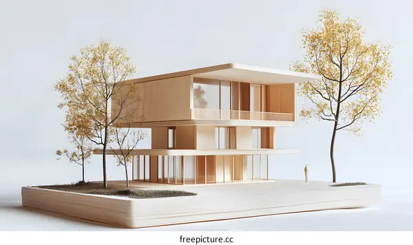 Modern Wooden House Architectural Model